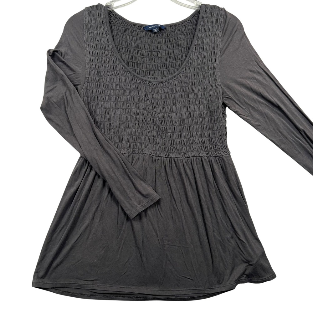 American Eagle Blouse Womens Medium Gray Smocked Peplum Long Sleeve Top